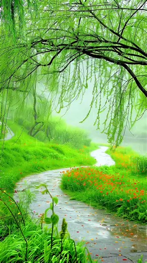 A quiet path, softened by spring rain. 🌿 #springvibes #calmvibes #natureaesthetic #slowliving #peaceful #greenworld