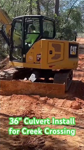 Cat 308 Excavator + 36” HDPE pipe= Creek Crossing#construction #excavator #smallbusiness