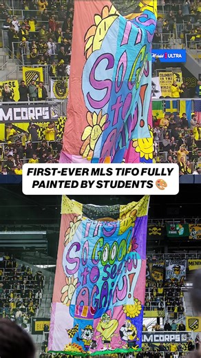 Awesome scenes as 16 schools came together to paint this tifo for the @Columbus Crew 🎨👏 Sponsored by @Coca-Cola