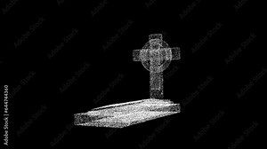 3D Headstone rotates on black background. Death and Cemetery concept. Halloween. Business advertising backdrop. For title, text, presentation. 3d animation 60 FPS