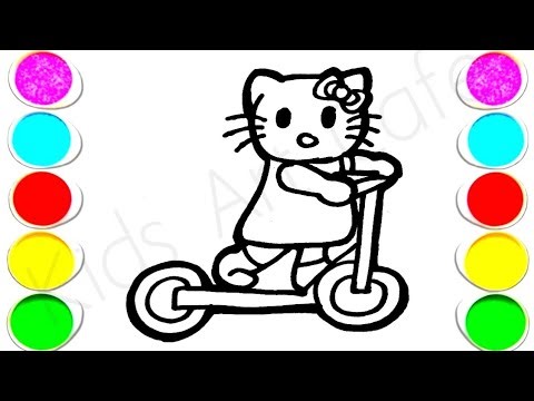 Hello kitty scooter 🛴 ride ❤️ Drawing, Painting & Coloring For Kids and Toddlers
