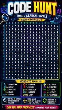 💻 Can You Find All 15 Coding Words? 🤯CODE HUNT Word Search Challenge #shorts #wordsearch #challenge