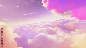 Ethereal background of formations of pink clouds and twinkling stars with copy space, colored Bright pastel authentic sky magical sky 4k video