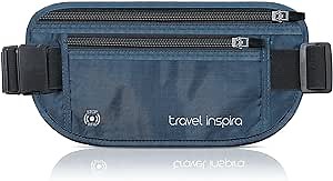 travel inspira Travel Money Belt with Slim Anti-Theft RFID Blocking Passport Holder for Travel Concealed under Clothes for Ultimate Protection of Credit Cards, Cash, Passport & Documents, Navy Blue