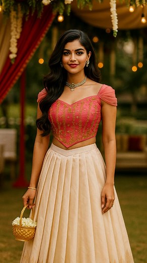 Lanzane Hub | Bridal Lehanga | Dhavani set on Instagram: "Zoom in... did you spot the golden beadwork magic? ✨ This pink and ivory Onam combo is all about subtle glam — delicate net sleeves, hand-done detailing, and that gorgeous zari border tracing every line. And the skirt? Pleated to perfection. Pressed like a dream. Made to move with you. You won’t stop staring — promise 💗 Would you wear this for the season? 🎀 Save for festive inspo 🪔 Tag your Onam twinning partner! Contact us: 📍 Lanzane