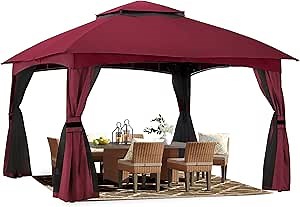 ABCCANOPY 10x10 Outdoor Gazebo - Patio Gazebo with Mosquito Netting, Outdoor Canopies for Shade and Rain for Lawn, Garden, Backyard & Deck (Burgundy)