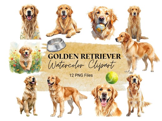Golden Retriever Watercolor Clipart, Hand-drawn Dog PNG SVG (digital Download) - Etsy
