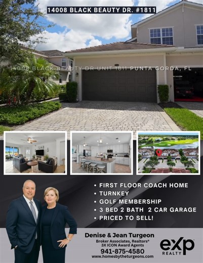 Welcome to your new home in Heritage Landing Golf & Country Club, Punta Gorda, Florida. This first-floor Coach Home offers a rare opportunity with serene pond views and a front-row seat to Green #1, where golfers make their opening putts of the day. #HomesByTheTurgeons #HeritageLandingGolfandCountryClub #luxuryhomes #realestate #exprealty | Homes by The Turgeons