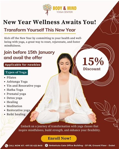 STOP SCROLLING 🚨 This is your sign to finally choose peace, health & balance in 2026 🧘‍♀️✨ If stress, body stiffness, mental overload or low energy has been your daily routine — it’s time to reset your body and calm your mind 🌿 At Body & Mind Yoga Center, every session is designed to help you ✨ feel lighter ✨ breathe deeper ✨ move stronger ✨ live calmer 🎉 NEW YEAR SPECIAL 💛 15% OFF for beginners 📅 Join before 15th January 🧘 Pilates | Ashtanga | Hatha | Yin & Restorative 🧘‍♀️ Meditation |