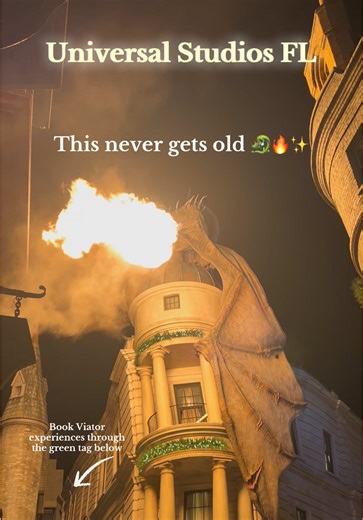 Wait for it… 🐉🔥 One of the coolest moments at Universal Orlando Resort is watching the Harry Potter dragon in Diagon Alley breathe real fire right in front of you. No matter how many times you see it, it never gets old — pure theme park magic and one of those moments that makes Universal so special. If you’re planning a trip to Universal Studios Orlando or looking for things to do in Orlando, this is a must-see experience. You can book attractions and experiences right here on TikTok by tappin