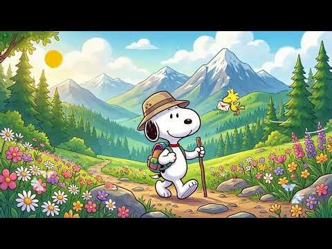 Snoopy’s Mountain Hiking Adventure ⛰️🥾 Smooth Summer Jazz & Nature Sounds for a Productive Day