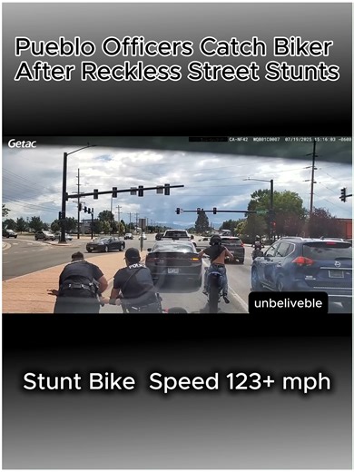 Pueblo Officers Catch Biker After Reckless Street Stunts. Pueblo, Colorado — On July 19, 2025, several community members called the Pueblo Police Department to report a group of motorcyclists driving recklessly on Pueblo’s south side. The Directed Investigation and Community Engagement (DICE) unit responded and located the group. Bodycam and dashcam footage shows the riders popping wheelies, standing on their bikes, and weaving between vehicles across multiple lanes. Officers say the trio’s anti