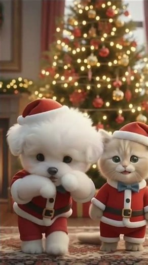 Santa Dog Dances… and the Cat Tries 😂🎅 #cute #cuteanimals #dogdance