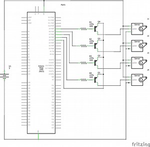 43 servo motors through transistors, jittering