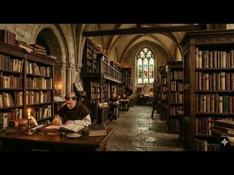 Medieval Church Library Ambience 🕯️ | Rain, Fireplace & Whispering Pages (ASMR Study / Sleep)