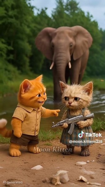 Poor little sis… bullied by a big elephant 😿💔 Tiny heart, big tears 🐾 #virral #cute #fyp #cat #ai #foryou #virralvideo #animationmeme #aicat #catshorts