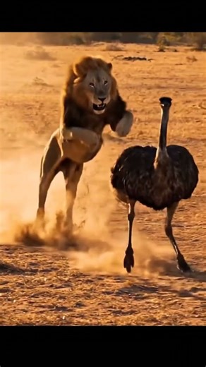 Will an ostrich escape from a lion? #lion #trap
