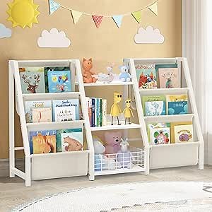 BORISI Kids Bookshelf and Toy Storage, 3 Tier Bookshelf for Kids, Montessori Toddler Bookshelf for Kids Rooms, Baby Bookcase, Baby Book Shelf with Toy Storage Organizer for Playroom, Nursery (White)