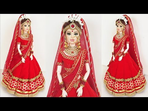 How to Make Traditional Indian Bridal Dress & Jewellery for Barbie/ Bridal Lehenga & Choli for Doll