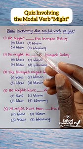 Quiz involving the modal verb "Might". https://www.youtube.com/@TableofKnowledgeTV #ModalVerb #Might #QuizInvolvingMight #AcademicVideo #EducationalVideo | Table of Knowledge TV