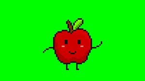 cute pixel dancing apple animation on green screen
