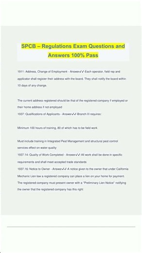 SPCB Regulations Exam Questions and Answers 100 Pass5