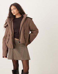 ASOS DESIGN cropped parka with borg lined hood in brown | ASOS