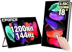 c-force 18" (Mini LED) Portable Monitor 2.5K 2560x1600 144Hz QHD Travel-Portable Laptop Touch Screen, 100% DCI-P3, 1200cd/m², HDR1000, External Monitor for Laptop Phone PS5 Switch, VESA & Metal Body