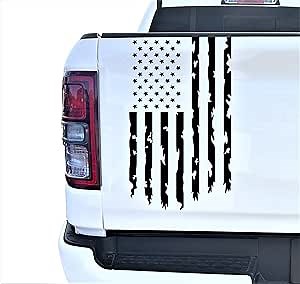 Aldera Graphics Distressed American USA US Flag Truck Tailgate Vinyl Decal Compatible with Most Pickup Trucks - Rear Graphic Car Decal Sticker (10" x 18") (Matte Black)
