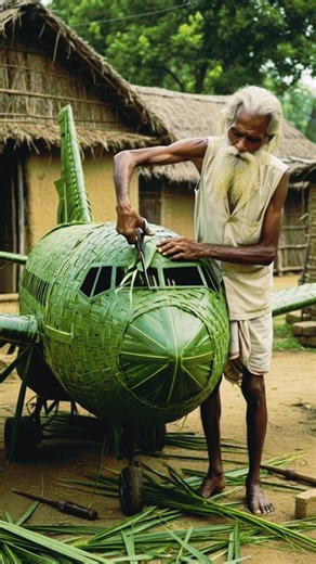 airplane ✈️ made from palm leaves । mini woods toys। Wooden crafting #ai #cow #craft