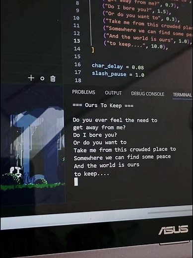 Lirik Berjalan Coding: Ours To Keep di VSCode