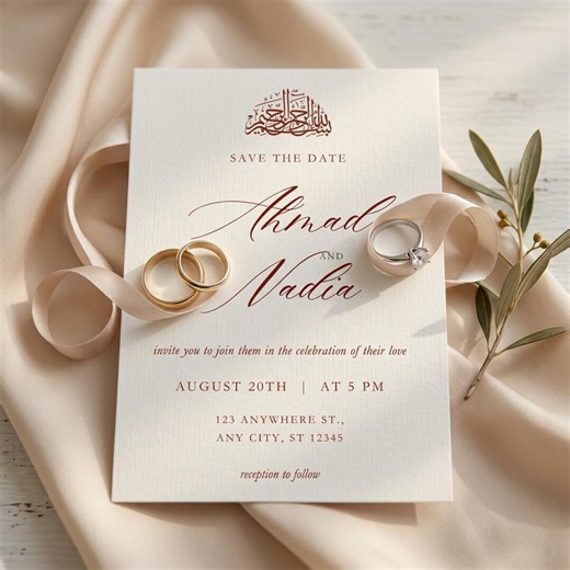 Minimal Islamic Save the Date, Script Nikkah Invitation, Elegant Muslim Wedding Template - Etsy