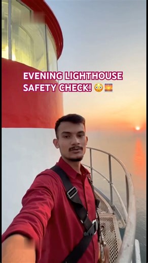Lighthouse Evening Safety Check 🌇 | Anti-Rust Maintenance Work #lighthouse #shortsfeed