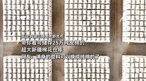 近日，兵团三师图木舒克市，带你看可储存25万吨皮棉的超大新疆棉花仓库。 网友：满身的塑料可以换成纯棉的了 #这就是兵团#繁荣兵团#新疆棉花#皮棉