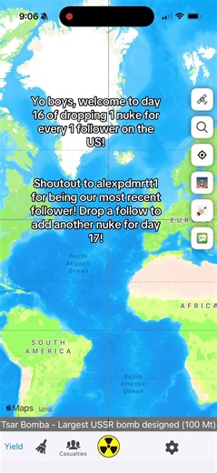 That’s day 16 of dropping a nuke on the us for every follower gained! Drop a follow to add another for tomorrow! #foryoupage #nuclearwar