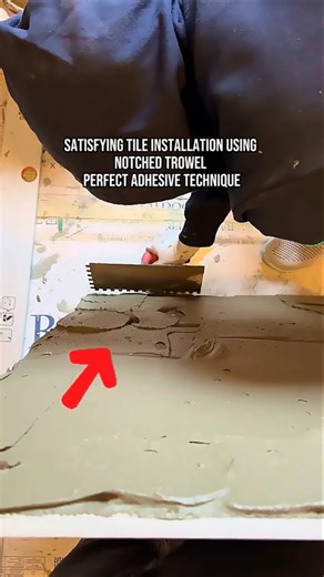Perfect Tile Adhesive Spreading with Notched Trowel | Satisfying Tile Installation Process