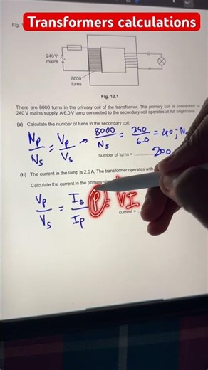 Transformers Calculations | #physics #transformers #scienceshorts #igcse #olevelphysics