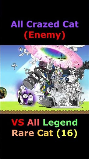 the battle cat All Crazed Cat (Enemy) VS All Legend Rare Cat (16) #にゃんこ大戦争 #bcu #battlecats