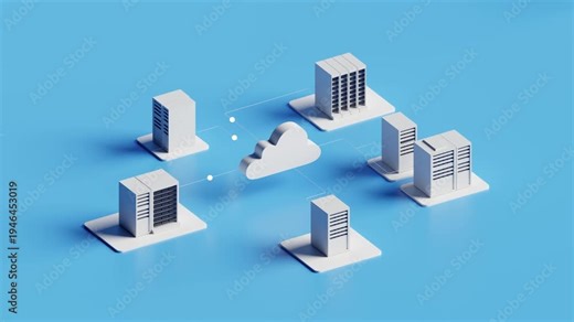 motion graphics of cloud computing network with data transfer animation. 3D loops animation