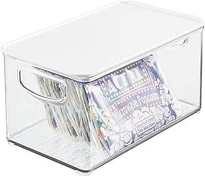 mDesign Plastic Deep Storage Bin Box Container with Lid and Built-In Handles - Organization for Fruit, Snacks, or Food in Kitchen Pantry, Cabinet, or Cupboard, Ligne Collection, Clear/White