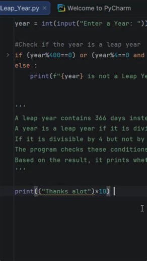 Leap Year #python #pycharm #pythonprogramming #pythonforbeginners #coding #python3 #chimpanzeecodes
