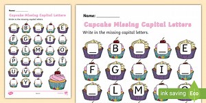 Cupcake Missing Capital Letters Worksheet