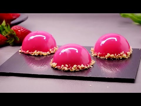 Raspberry Mousse Domes With Mirror Glaze | How To Make Mirror Glazed Domes | Nyam Nyam