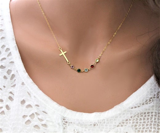 Birthstone Cross Necklace: Sterling Silver Family Tree Pendant - Etsy