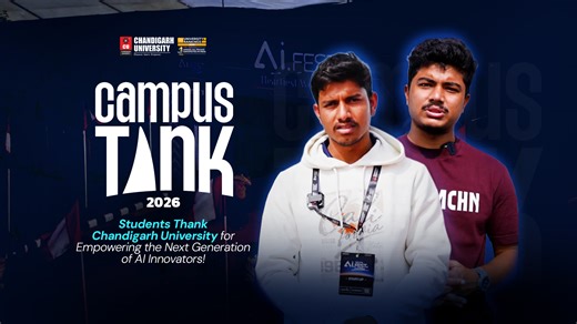 Watch as participants of Campus Tank, the flagship startup launchpad at AI Fest 2026, share their heartfelt gratitude to Chandigarh University for creating an ecosystem where ideas thrive. From 19–21 February 2026, India’s first and largest university-led AI innovation platform brought together three mega initiatives — InnovFest 2026, Sandbox, and Campus Tank — under one umbrella, empowering students to dream big and build bigger. Don't miss the exclusive video capturing the energy, creativity, 