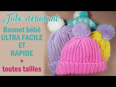 Tuto bonnet bébé ( + toutes tailles) FACILE ET RAPIDE.