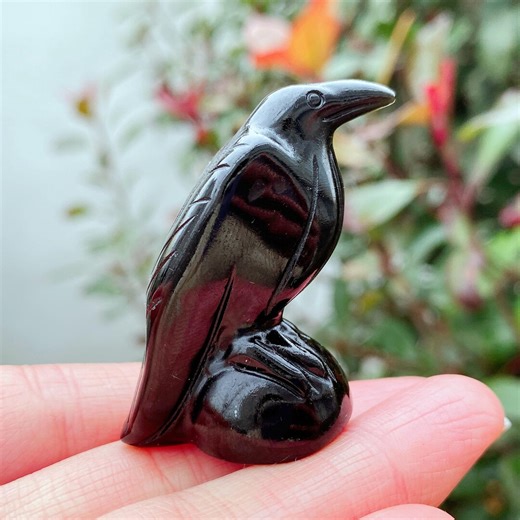 Obsidian Crow Sculpture, Crystal Animal Sculpture - Etsy