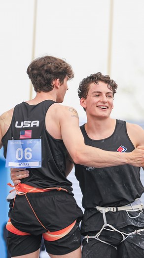 Zach Hammer on Instagram: "🚀 WORLD RECORD ALERT 🚀 This is SPEED CLIMBING RELAY – the newest format at @theworldgames in Chengdu! Two athletes. One wall. One shot for glory. 👊 I teamed up with @samuelwatson__ to set the WORLD RECORD and bring home the 🥉 bronze medal for Team USA 🇺🇸 Here’s how it works: ⚡️ First climber launches on the beep ⚡️ Tags the timer at the top ⚡️ Second climber blasts up to stop the clock for a combined team time This was history in the making, and we’re just gettin