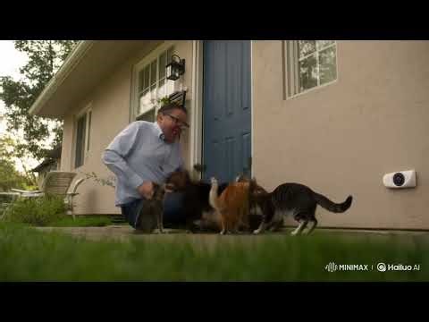 a man got attacked by 10 angry cats , caught on camera