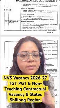NVS Vacancy 2026-27 TGT PGT & Non-Teaching Contractual Vacancy 8 States Shillong Region